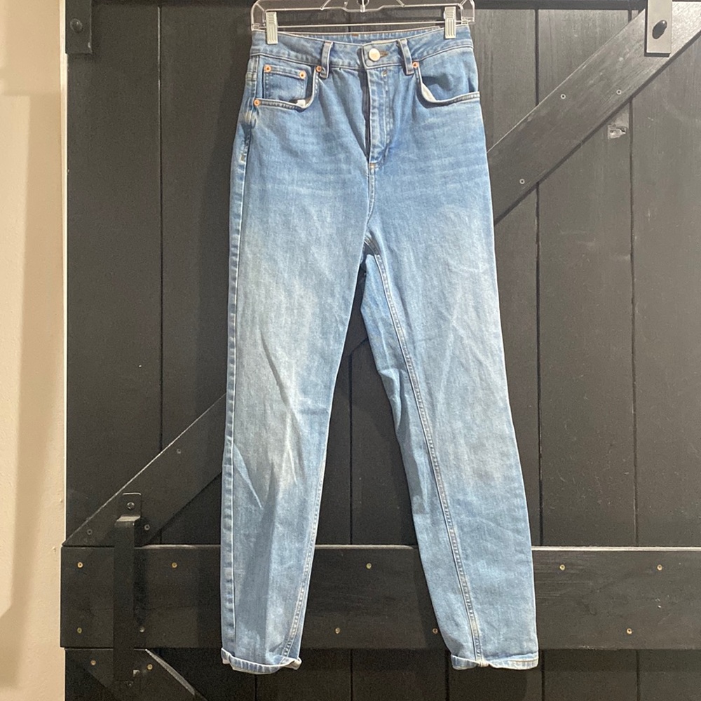 Asos ripped denim, light wash, straight leg, size 28.